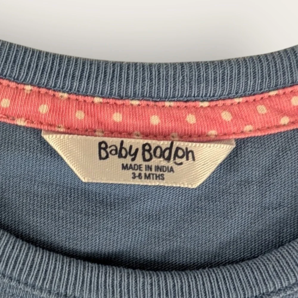 Baby Boden Blue Gingerbread House Applique Long Sleeve Top 3-6 Months Snaps